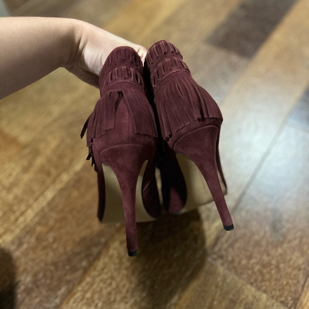 Rebecca Minkoff Suede Fringe Open Toe Booties - Picture 6 of 8